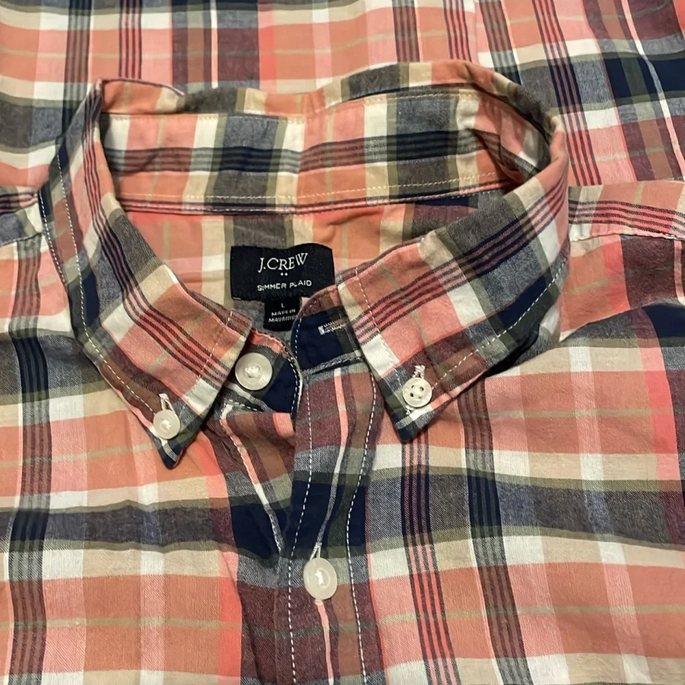 J Crew Button Down Shirt Mens Large “Summer Plaid” Pink &Gray Long Sleeve Preppy